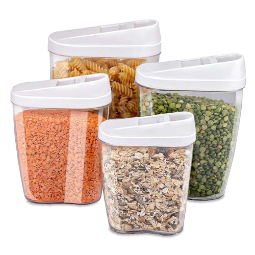 Murago - 4er Set Vorratsdosen Weiß - Müslispender Schüttdosen Streudose Gewürzdosen Müslidosen Vorratsbehälter mit Deckel klein bis groß Murago - 4er Set Vorratsdosen Weiß - Müslispender Schüttdosen Streudose Gewürzdosen Müslidosen Vorratsbehälter mit Deckel klein bis groß von Murago