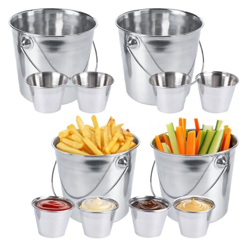 Murago - 4x Snackeimer & 8x Dipschalen - Pommeshalter Pommestüten Snackschale Pommeschale Knabberschale Schälchen Ketchup Mayo lebensmittel Teller Schale Schüssel mit Griff Gemüsesticks Dips Korb Tüte von Murago