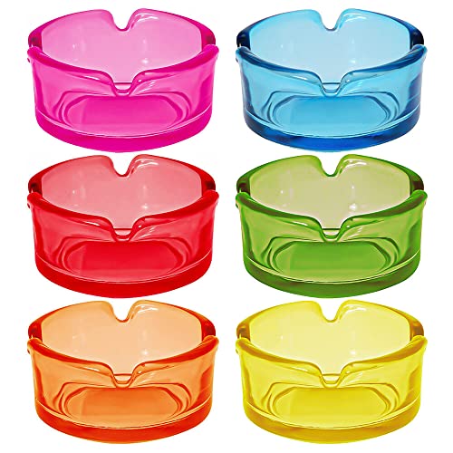 Murago - 6 Stück Glas Aschenbecher je ca. 7,5cm x 3,5cm bunt - kleine Mini Zigaretten Tischascher rund mit Ablagefläche für Gastronomie Murago - 6 Stück Glas Aschenbecher je ca. 7,5cm x 3,5cm bunt - kleine Mini Zigaretten Tischascher rund mit Ablagefläche für Gastronomie von Murago