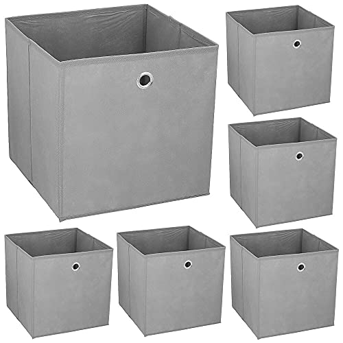 Murago 6er Set Faltbox ca. 30x30x30 cm Grau Klappbox Würfel Aufbewahrungsbox faltbar Aufbewahrungs Körbe Einschub Korb Boxen Box Stoff Regalkorb von Murago