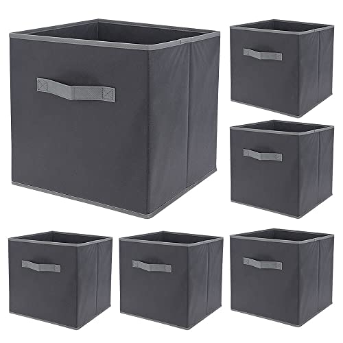 Murago - 6er Set Faltbox ca. 30x30x30 cm Grau mit Griff - Würfel Aufbewahrungsbox faltbar Aufbewahrungskörbe Einschub Korb Boxen Stoff für Regal Klappbox von Murago