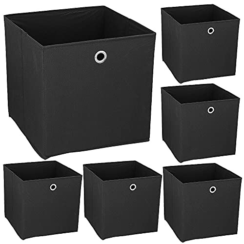 Murago 6er Set Faltboxen ca. 30x30x30 cm Schwarz Würfel Regalkorb Klappbox Aufbewahrungsbox faltbar Körbe Einschub Korb Boxen Stoff Würfel von Murago