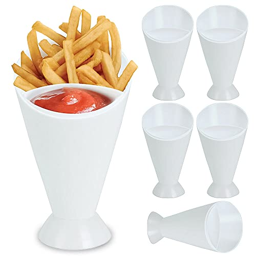 Murago - 6er Set Pommeshalter - Ständer Pommestüten Snackschale Pommeschale Knabberschale zum Dippen Dipschale weiß Kunststoff Schale für Pommes Snacks von Murago