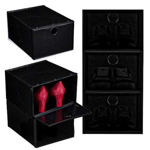 Murago - 6er Set Schuhboxen Kunststoff Schwarz - für Schuhe bis Größe 46 stapelbar Organizer mit Deckel plastik blickdicht Schuhkasten Murago - 6er Set Schuhboxen Kunststoff Schwarz - für Schuhe bis Größe 46 stapelbar Organizer mit Deckel plastik blickdicht Schuhkasten von Murago