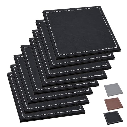 Murago - 8er Set Untersetzer Kunstleder für Gläser ca.10x10cm - Schwarz - Kunstlederuntersetzer Glasuntersetzer Glas Flaschen Untersetzer quadratisch viereckig eckig von Murago