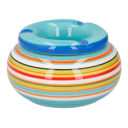 Murago - Aschenbecher Keramik ca. 11x6 cm Blau gestreift - für draussen mit Deckel Outdoor rund Tischaschenbecher Garten Balkon Ascher Windaschenbecher Murago - Aschenbecher Keramik ca. 11x6 cm Blau gestreift - für draussen mit Deckel Outdoor rund Tischaschenbecher Garten Balkon Ascher Windaschenbecher von Murago