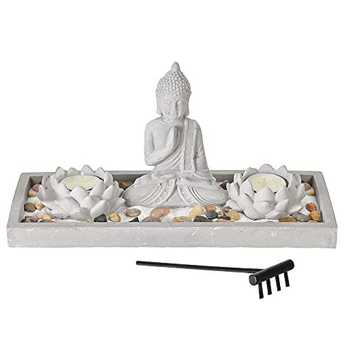 Murago - Buddha Figur Zen Garten Set mit Teelichthalter Sand Deko Steine selber Machen DIY Feng Shui von Murago