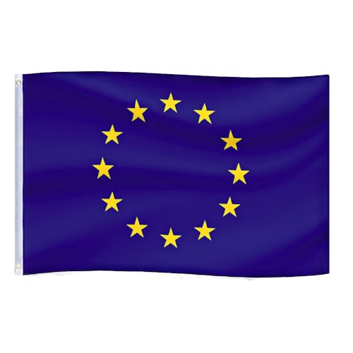 Murago - Europa Fahne ca.150 x 90cm mit Ösen - Flagge Hissflagge für Fahnenmast geeignet europäische wetterfeste EM Deko 90x150 Europaflagge von Murago