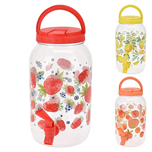 Murago - Getränkespender mit Zapfhahn ca. 3,7 Liter rot - Wasserspender Saftspender Kunststoff obstmotiv Erdbeeren Früchte Motiv hervorragend für Kinder Plastik von Murago