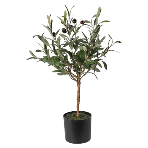 Murago - Künstlicher Olivenbaum im schwarzen Kunststoff Topf ca. 64cm - Zimmerpflanze BaumTopfpflanze Kunstpflanze Kunstbaum künstliche Pflanze mittelgroß von Murago