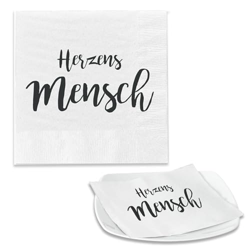 Murago - Servietten 20er-Set " Herzensmensch " ca.33x33cm - Motiv Dekoration Papierservietten mit Spruch Weiß Schwarz von Murago
