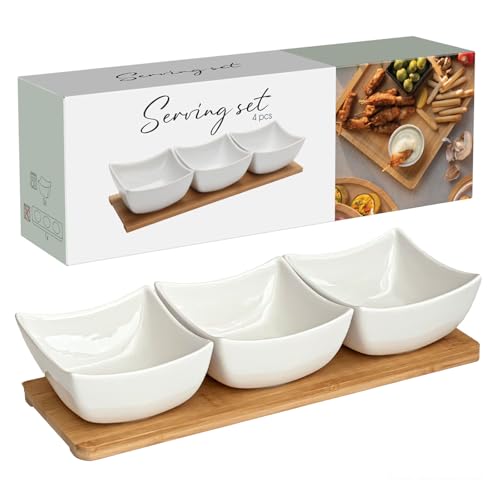 Murago - Snackplatte 4tlg Set - Porzellan Bambus Snack Schalen Teller Platte Brett Serviertablett Tapas Schälchen Knabberschale Servierrschale Dips Vorspeisen Oliven Süßigkeiten Nüsse Holz Murago - Snackplatte 4tlg Set - Porzellan Bambus Snack Schalen Teller Platte Brett Serviertablett Tapas Schälchen Knabberschale Servierrschale Dips Vorspeisen Oliven Süßigkeiten Nüsse Holz von Murago