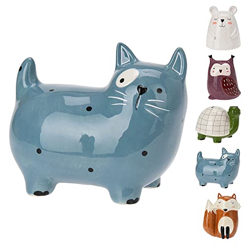 Murago - Spardose Katze - Sparschwein für Kinder Sparbüchse Jungen Mädchen Keramik Tierform Dekofigur groß Blau von Murago
