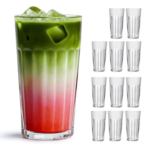 Murago - Trinkgläser Matteo 12er Set ca. 450ml - Gläserset Wassergläser Saftgläser Trinkglas Glas Gläser spülmaschinenfest Geriffelt stapelbar Latte Macchiato Cocktailgläser Matcha Longdrinkgläser von Murago