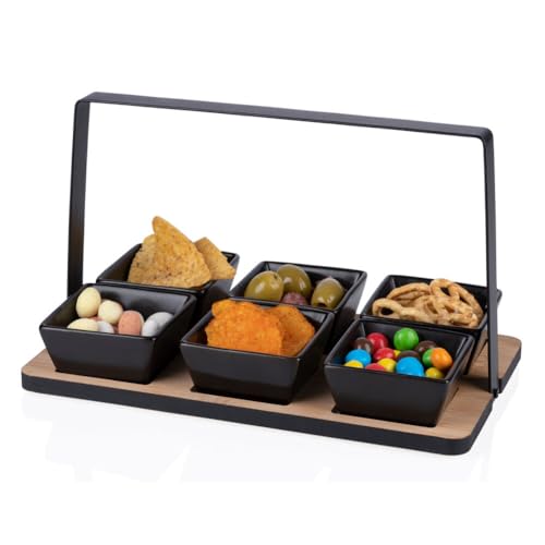 Murago - Vorspeisenset 7-teilig - Snackschalen Set Servierschalen Bambusteller Snacktellerset Tischdeko Tapas schwarz Dipschalen Bambusholz Schälchen von Murago