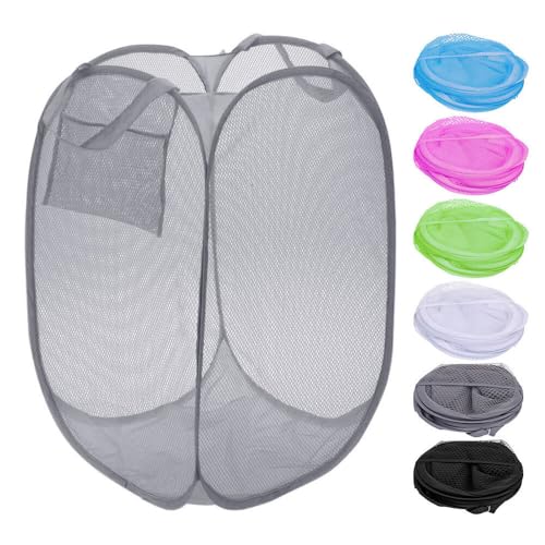 Murago - Wäschekorb ca.58x32x32cm - Grau - mit Henkel faltbar Pop up Mesh Netz klappbar für Reisen Camping Kinderzimmer Stoff Korb Pfandflaschen Behälter von Murago