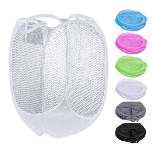 Murago - Wäschekorb ca.58x32x32cm - Weiß - mit Henkel faltbar Pop up Mesh Netz klappbar für Reisen Camping Kinderzimmer Stoff Korb Pfandflaschen Behälter von Murago