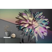 Abstrakte Blume Auf Grauem Hintergrund Tapete, Blumenknospen Abnehmbare Selbstklebende Moderne Wand Wandbild von MuraliumWallpapers