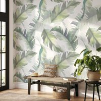 Aquarell Grüne Blätter Tapete, Schälen Und Kleben Verblasste Wandbild, Abnehmbare Tapete von MuraliumWallpapers