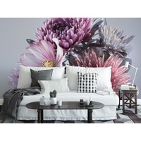 Bunte Aster Blumen Tapete, Florale Moderne Selbstklebende Schale Und Stock Wand Wandbild Für Wohnzimmer von MuraliumWallpapers