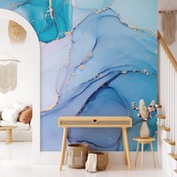 Bunte Blaue Marmor Textur Tapete, Abstrakte Fluid Art Peel & Stick Tapete Für Wohnzimmer, Schlafzimmer, Küche von MuraliumWallpapers