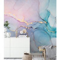 Bunte Pastellfarben Ink Art Tapete, Luxus Marmor Tapete Schälen Und Aufkleben, Selbstklebendes Wandbild Für Wohnzimmer, Schlafzimmer, Küche von MuraliumWallpapers