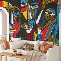 Bunte Surreale Gesichter Malerei Tapete, Selbstklebende Abstrakte Wandkunst, Wandbild von MuraliumWallpapers