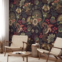 Florale Vintage Tapete, Traditionelles Abstraktes Blumenmuster Abnehmbare Vliestapete von MuraliumWallpapers