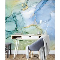 Grün Blau Und Gelb Marmor Textur Tapete, Fluid Art Translucent Peel & Stick Tapete Für Wohnzimmer, Schlafzimmer, Küche von MuraliumWallpapers