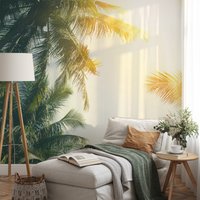 Palmen Mit Einer Brigh Sun Glare Tapete, Peel & Stick Palm Blätter Selbstklebendes Sommer Vibes Wandbild, Abnehmbares Wandbild von MuraliumWallpapers