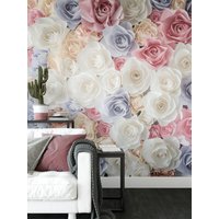 Pastell Lila Und Rosa Papier Rosen Tapete, Florale Selbstklebende Peel & Stick Weiche Farben Wand Wandbild von MuraliumWallpapers