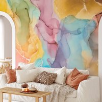 Regenbogenfarben Tinte Und Fluid Art Wallpaper, Abstrakte Durchscheinende Peel & Stick Selbstklebendes Wandbild von MuraliumWallpapers