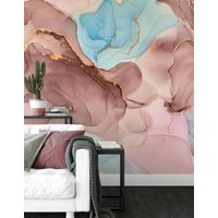 Rosegold Und Blaue Tinte Kunst Tapete, Abnehmbare Moderne Wand Wandbild von MuraliumWallpapers