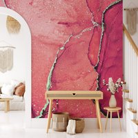 Rot Toned Marmor Textur Mit Goldenen Rissen Tapete, Peel & Stick Selbstklebend Abnehmbare Tapete von MuraliumWallpapers