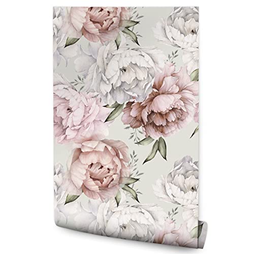 Muralo 10m Vlies Tapete Rolle BLUMEN Pfingstrosen Blätter Pflanzen Natur Wand Tapete Wohnzimmer Schlafzimmer Esszimmer Moderne Wanddeko Wanddekoration von Muralo