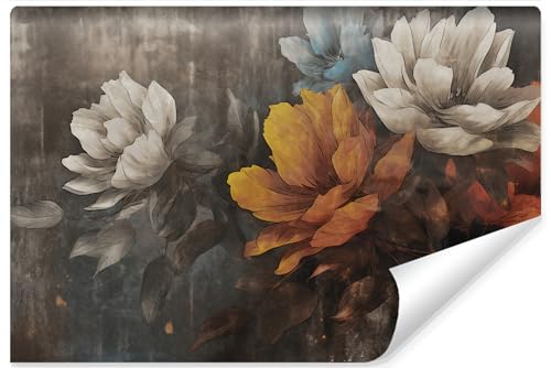 Muralo - 3D Tapete Vliestapete - Fototapete 3d Effekt - Tapete für Wohnzimmer Schlafzimmer Wandtapete - Fototapete - Blumen Beton-Optik Motiv - Br.416cm x Hö.290cm von Muralo