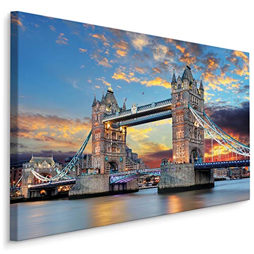 Muralo Bilder Stadt 90 x 60cm Bild auf Leinwand Wandbild Kunstdruck London Brücke Tower Bridge Leinwandbilder Schlafzimmer Wohnzimmer Wanddekoration Design Wand Bild Panorama Architektur von Muralo