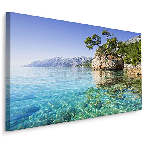 Muralo Bilder Meer 70 x 50cm Bild auf Leinwand Wandbild Kroatien Makarska Riviera Zimmer Deko Leinwandbilder Schlafzimmer Wohnzimmer Wanddekoration Design Wand Bild Natur Landschaft Blick Strand von Muralo