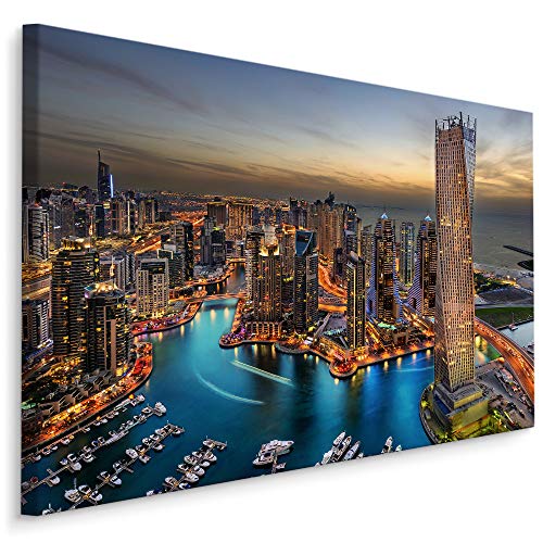 Muralo Bilder Stadt 120 x 80cm Bild auf Leinwand Wandbild Kunstdruck Dubai Hochhäuser Leinwandbilder Schlafzimmer Wohnzimmer Wanddekoration Design Wand Bild Panorama Architektur von Muralo