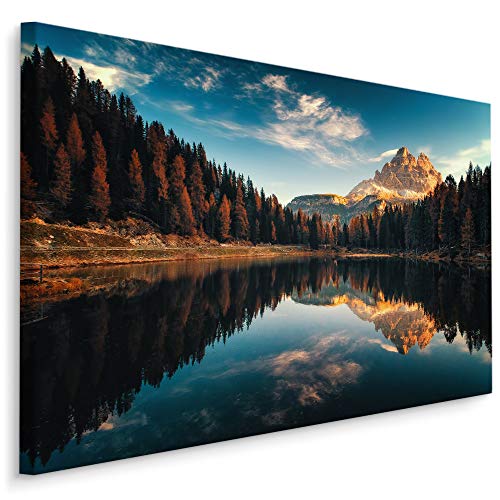 Muralo Bilder See 90 x 60cm Bild auf Leinwand Wandbild Italien Antomo Zimmer Deko Leinwandbilder Schlafzimmer Wohnzimmer Wanddekoration Design Wand Bild Natur Landschaft Blick von Muralo