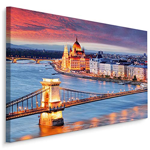 Muralo Bilder Stadt 120 x 80cm Bild auf Leinwand Wandbild Kunstdruck Budapest Kettenbrücke Leinwandbilder Schlafzimmer Wohnzimmer Wanddekoration Design Wand Bild Panorama Architektur von Muralo