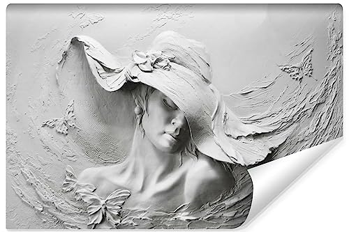 Muralo - Fototapete 3D Effekt - Selbstklebende Tapete 3D - Tapeten für Wohnzimmer Schlafzimmer - Tapete mit Beton-Optik - Fototapete Frau mit Hut - Fototapete mit Flachrelief Br. 135cm x Hö. 90cm von Muralo