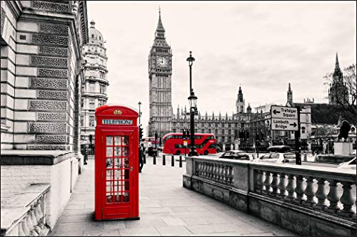 Muralo Fototapete Architektur 180 x 270 cm Vliestapete Wand Tapete London Big Ben Telefonzelle Bus Wohnzimmer Schlafzimmer Moderne Wandbild Abstraktion Wand Dekoration von Muralo