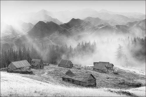 Muralo Fototapete Gebirge 240 x 360 cm Vlies Tapete Wandtapeten Berge Schwarz-Weiß Ausblick Wohnzimmer Schlafzimmer Moderne Wandbilder XXL Natur Landschaft Panorama Wand Dekoration von Muralo