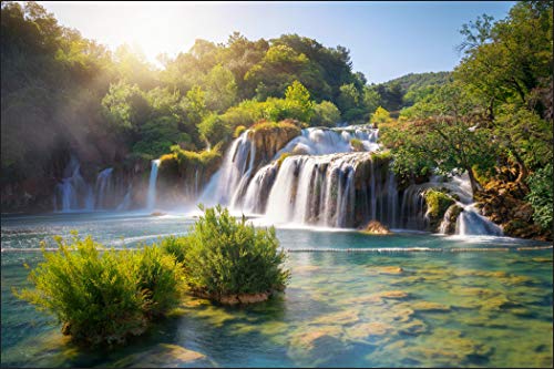 Muralo Fototapete Landschaft 270 x 405 cm Vlies Tapete Wandtapeten Wasserfall Himmel Bäume Wohnzimmer Schlafzimmer Moderne Wandbilder XXL Natur Panorama Wand Dekoration von Muralo