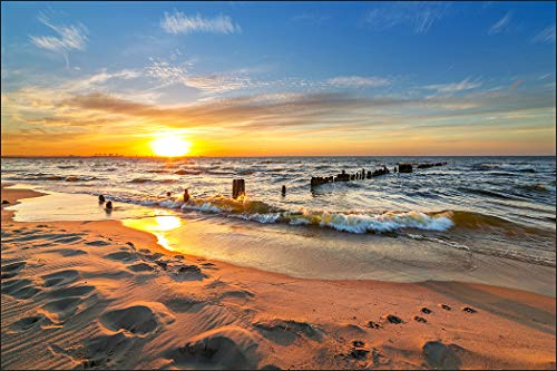 Muralo Fototapete Strand 60 x 90 cm Vlies Tapete Wandtapete Meer Himmel Sonnenuntergang Wohnzimmer Schlafzimmer Moderne Wandbilder XXL Natur Panorama Wasser Wand Dekoration von Muralo