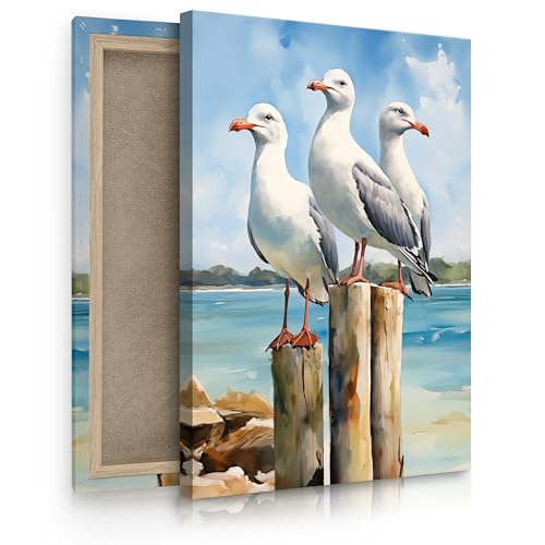 Muralo - Leinwandbild Aufhängefertig mit Abstraktion-Motiv - Bild für Wohnzimmer, Schlafzimmer, Büro, Restaurant - Wandbild Wanddeko Modern - Abstrakte Möwen Am Strand Muster - Br. 40 cm x Hö. 50 cm Muralo - Leinwandbild Aufhängefertig mit Abstraktion-Motiv - Bild für Wohnzimmer, Schlafzimmer, Büro, Restaurant - Wandbild Wanddeko Modern - Abstrakte Möwen Am Strand Muster - Br. 40 cm x Hö. 50 cm von Muralo