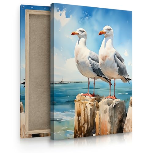 Muralo - Leinwandbild Aufhängefertig mit Abstraktion-Motiv - Bild für Wohnzimmer, Schlafzimmer, Büro, Restaurant - Wandbild Wanddeko Modern - Möwen Vor Dem Meereshintergrund - Br. 70 cm x Hö. 100 cm Muralo - Leinwandbild Aufhängefertig mit Abstraktion-Motiv - Bild für Wohnzimmer, Schlafzimmer, Büro, Restaurant - Wandbild Wanddeko Modern - Möwen Vor Dem Meereshintergrund - Br. 70 cm x Hö. 100 cm von Muralo