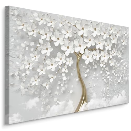 Muralo - Leinwandbild Aufhängefertig mit Abstraktion-Motiv - Bild für Wohnzimmer, Schlafzimmer, Büro, Restaurant - Wandbild Wanddeko Modern - Weißer Blumenbaum 3D-Effekt - Br.90cm x Hö.60cm Muralo - Leinwandbild Aufhängefertig mit Abstraktion-Motiv - Bild für Wohnzimmer, Schlafzimmer, Büro, Restaurant - Wandbild Wanddeko Modern - Weißer Blumenbaum 3D-Effekt - Br.90cm x Hö.60cm von Muralo
