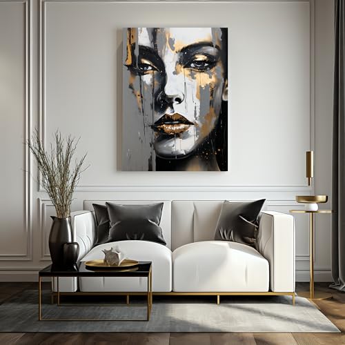 Muralo - Leinwandbild Aufhängefertig mit Abstraktion-Motiv - Frau Bild für Wohnzimmer, Schlafzimmer, Büro, Restaurant - Wandbild Wanddeko Modern Vintage Glamour Loft Stil - Br. 50cm x Hö. 70cm von Muralo